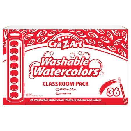 Cra-Z-Art Washable Watercolors Classroom Pack, 8 Colors, 36PK 240136